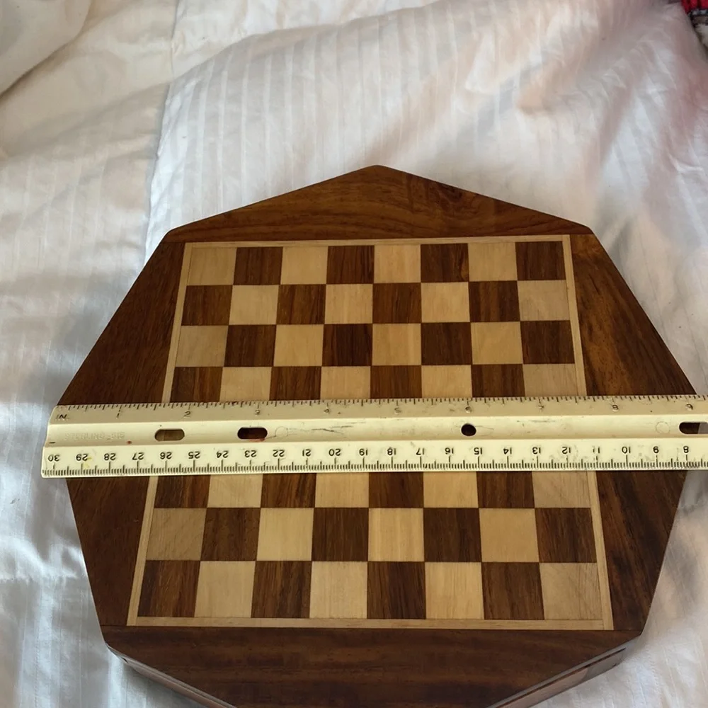 Wooden Octagonal Miniature Chess Set 9”